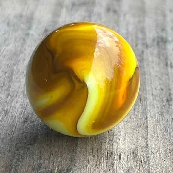M.F. Christensen? Slag Amber brown/yellow Vintage Glass Marble Very Nice - Picture 4 of 7